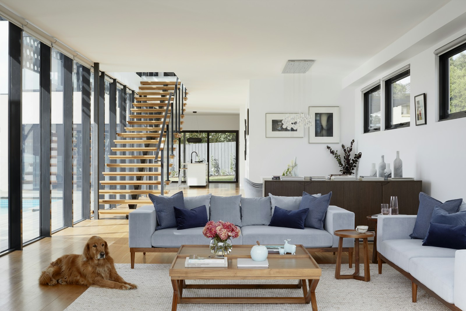 The Meadow Estate high-ceiling living room interior
